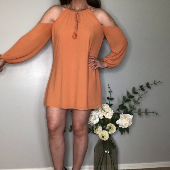 🌿Peach Cold Shoulder Dress - Picture 2 of 6
